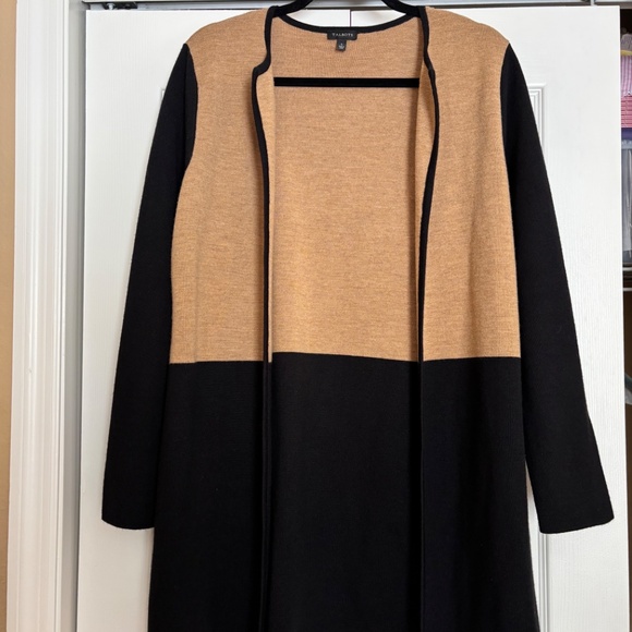 Talbots Merino Wool Blend Color Block Long Open Cardigan Sweater L - Picture 1 of 6